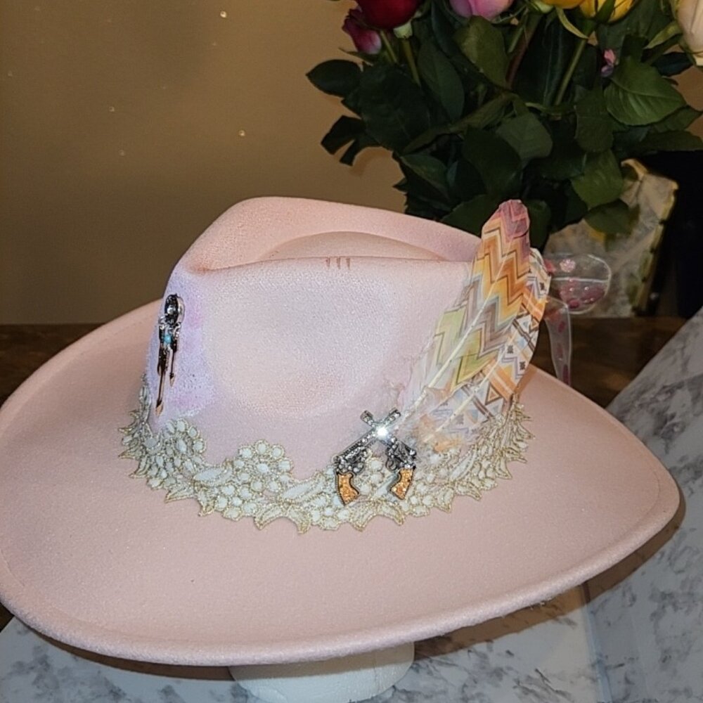 Soft Pink Cowgirl hat. Custom designed.  "I'm Your Huckleberry " adjustable size